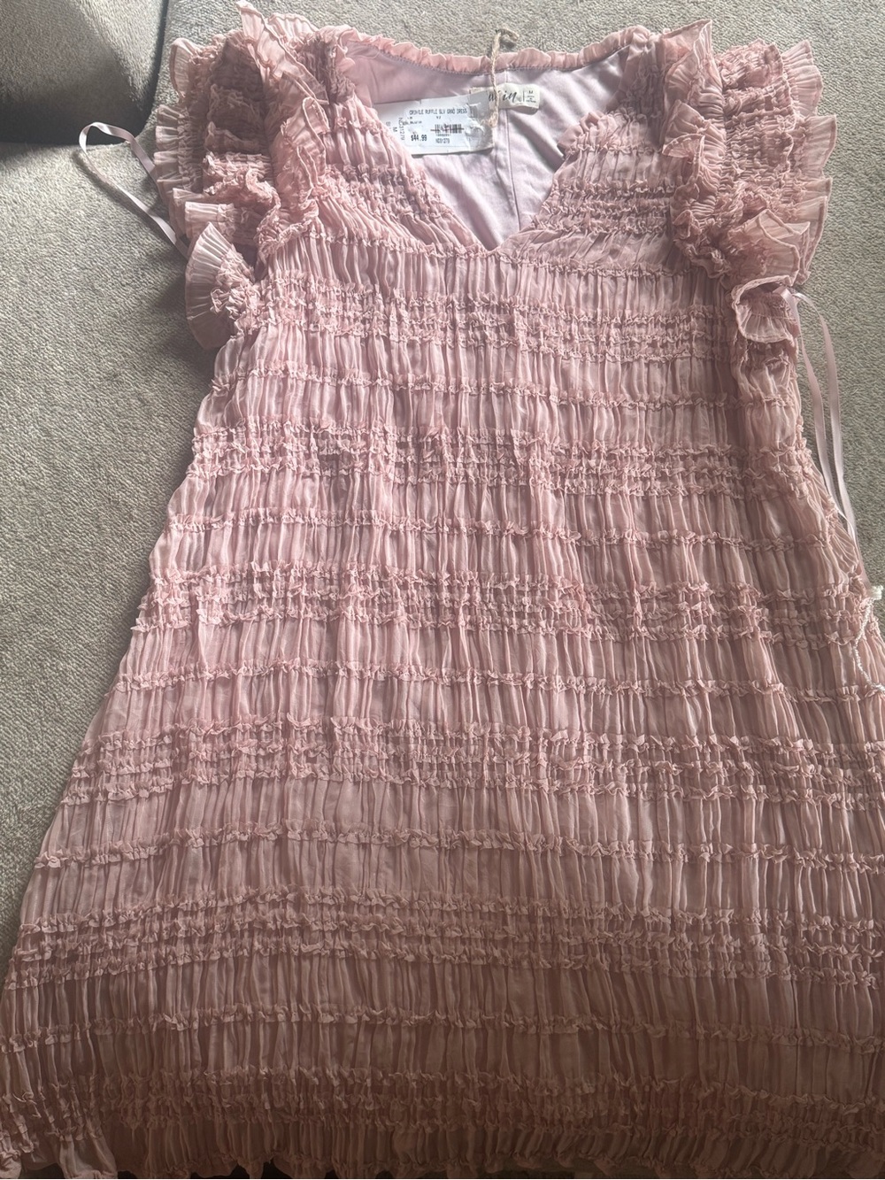 Smocked Ruffle Sleeve Pink Women’s Dress